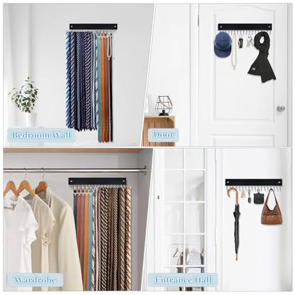 Tie Rack Belt Hanger Wall Mounted Tie Organizer Black 1 Pack - color: Black