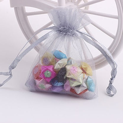 Wudygirl 100 PCS Organza Bags 3.9"x4.7" Gift Bags with Drawstring Gray - color: Gray, size: 3.9x4.7 IN