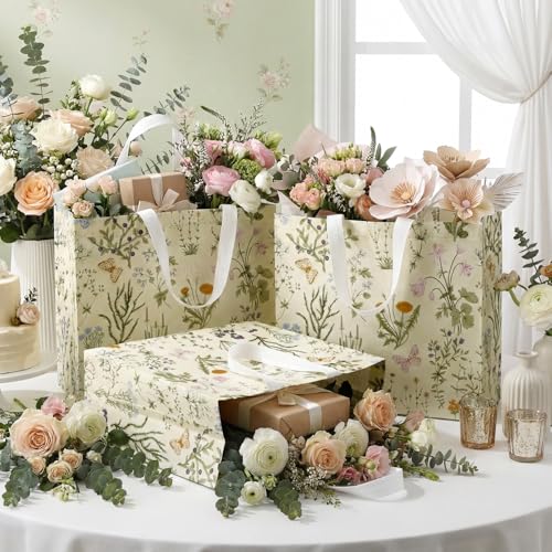 Abbylike 30 Pcs Wildflower Large Floral Tote Gift Bags Non Woven Handle - style: Wildflower