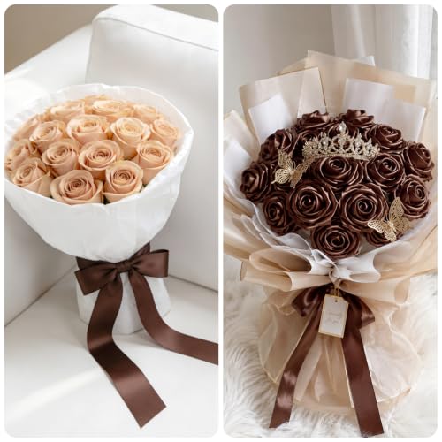 KINGLAKE Double Faced Brown Satin Ribbon - 1-1/2 Inch x 50 Yards - color: Brown