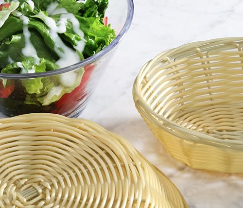 New Star Foodservice 44218 Commercial-Grade Plastic Food Serving Baskets, 9 x 4.25 x 2 Inch Oblong Hand Woven Polypropylene Baskets with Steel Support Frame, Natural, Set of 12 - color: Natural (Oblong), size: 9" x 4.25" x 2"