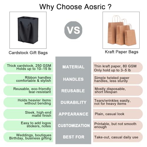Aosric Black Gift Bags with Tissue Paper, 30 Pack, 8x5x10 Inch - color: Black