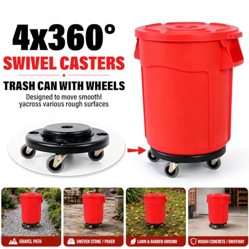 20 Gallon Outdoor Trash Can with Lid and Wheels, Red, 1Pack - color: RED