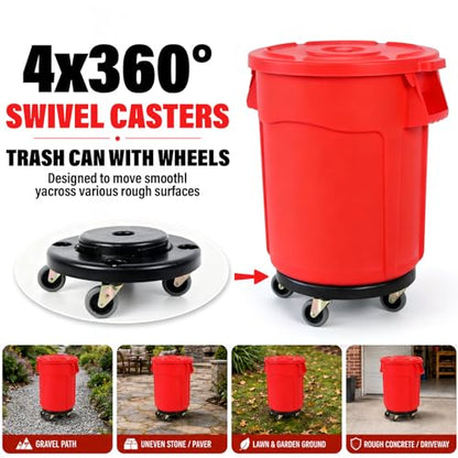 20 Gallon Outdoor Trash Can with Lid and Wheels, Red, 1Pack - color: RED