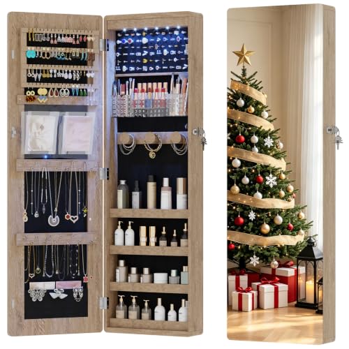 HNEBC Over the Door Organizer, Jewelry Cabinet with Lights,Brown - color: 21-Brown