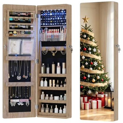 HNEBC Over the Door Organizer, Jewelry Cabinet with Lights,Brown - color: 21-Brown