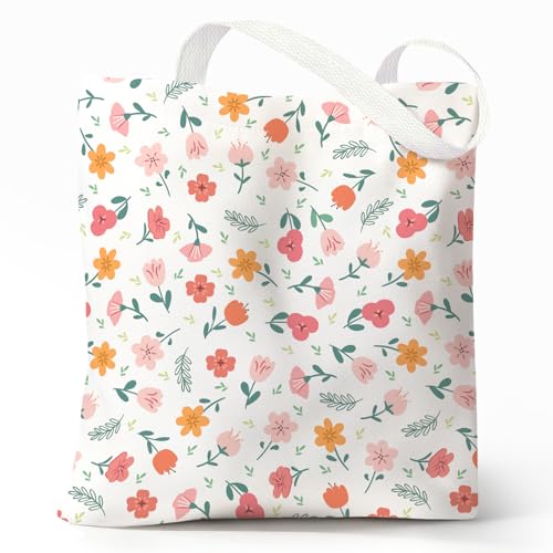 Cute Canvas Tote Bag for Women, Book Totebag with Zipper Pocket - color: Cute Flowers