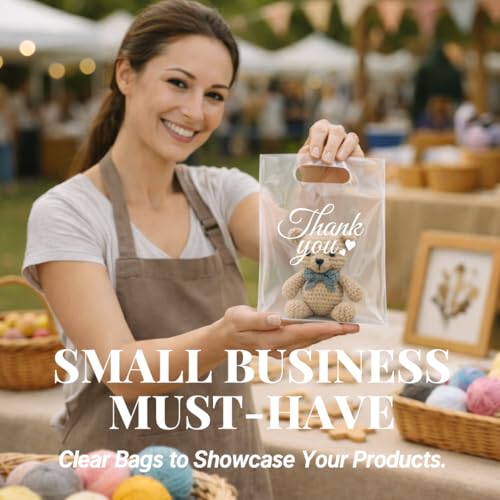 100PCS Thank You Clear Plastic Bags with Handles, 9 x 12 Inch - color: 02-Clear TY, size: 9"x12"