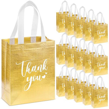 Sweetude 30 Thank You Non Woven Gift Bag, 10 x 8 x 4 Inch, Gold - color: Gold, size: 10 X 8 X 4 Inch
