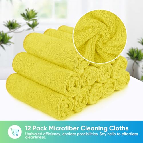 HOMEXCEL Yellow Microfiber Cleaning Cloth, Microfiber Towels for Car, 12 PK - color: Yellow