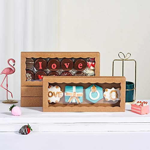 24PCS 12 x 5 x 1.5 inches Auto-Popup One Piece Premium Cookies Boxes, Kraft Brown Macaron Boxes Packaing, Bakery Box for Holiday Cookie Gift Sets - color: Kraft Brown