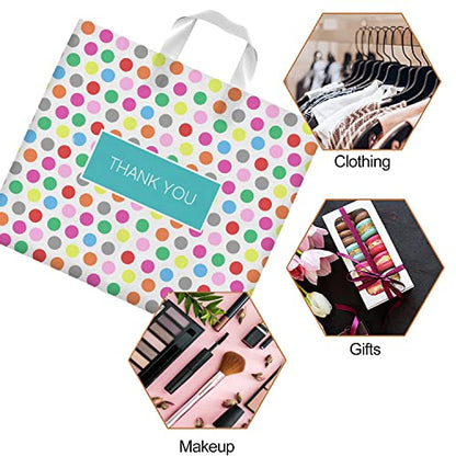 Purple Q Crafts Printed Polka Dot Thank You Bag. 50 PACK 15"x12". Frosted Soft Loop Shopping Bag with Gusset for Merchandise, Boutiques (15"x12") - size: Medium 15"x12"