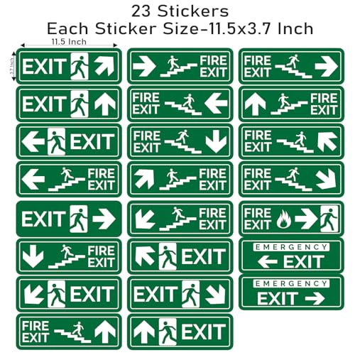 CVANU FIRE EXIT - Safety Sign Board With Running Man With Arrow (Up Down Right Left symbol), EMERGENCY EXIT Sticker With Safety Message-Green colour