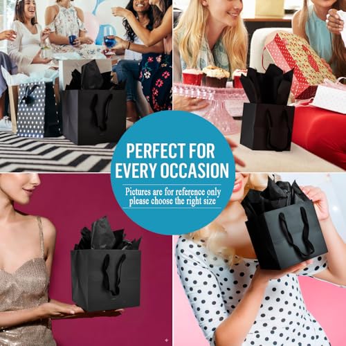 Aosric 12 Pack 8"x8"x8" Black Square Gift Bags with Tissue Paper - color: Black