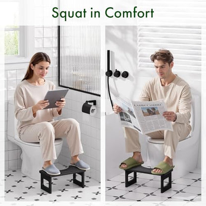 Bathway Squatting Potty Stool, Compact Poop Stool, Bamboo Toilet Stool Squat Adult, Foot Step Stool, Anti-Slip Pooping Stools for Bathroom, Assembly Required,Black, 6.8'' - color: Black, size: 6.8 Inch(Assemble)
