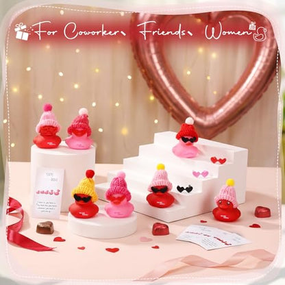 Liliful 24 Sets Pink Red Rubber Ducks with Knit Hat Sunglasses Card Bag - color: Pink Red