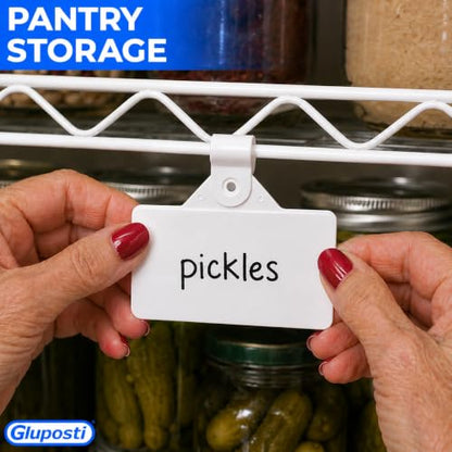 Gluposti Shelf Labels for Wire Shelving, 3" White Wire Shelf Label Holders