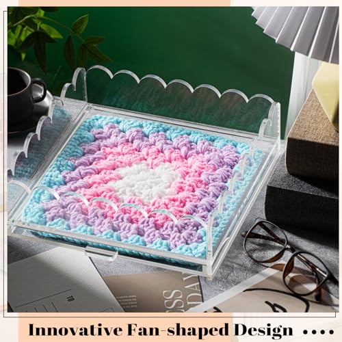 GlikCeil 1 Pcs 12" x 12" Acrylic Scalloped Tray Large Clear Acrylic Tray with Drawer for Insert Customizable Photos, Art, and Fabric Scalloped Basket for Needlepoint Napkin Frame Display Messages - size: 12" X 12"