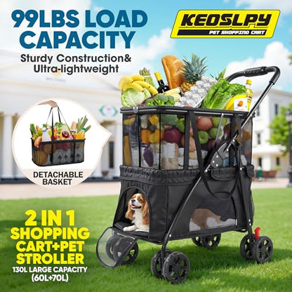 2-in-1 Folding Shopping Cart & Pet Stroller 99 LB Grocery Cart - style: 99LB