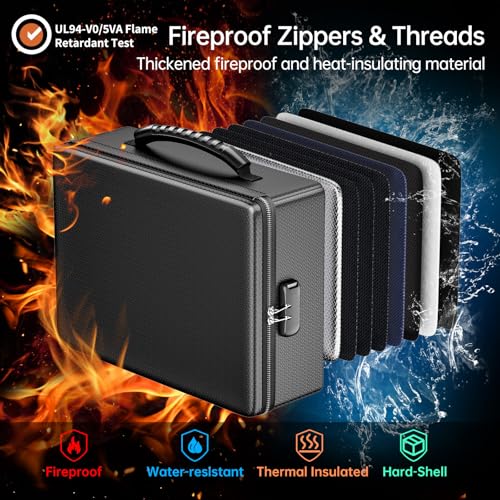 ENGPOW Fireproof Document Box with Lock & Heat-Resistant Fireproof Zipper - color: Black, size: 15.4 x 11.8 x 5.5 inches