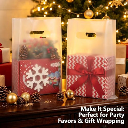 VieFantaisie 50 PCS Clear Plastic Gift Bags, 9" x 12" Goodie Bag for Candy Treat Craft, Party Favor Bags with Die Cut Handles for Birthday Party, School Events & Small Business, Retail - color: Clear-50PCS-8x11Inch