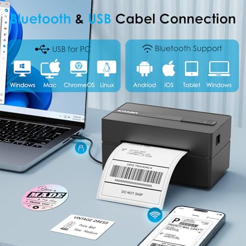 KNAON Bluetooth Thermal Shipping Label Printer 4x6 for Small Business,Black - color: Black