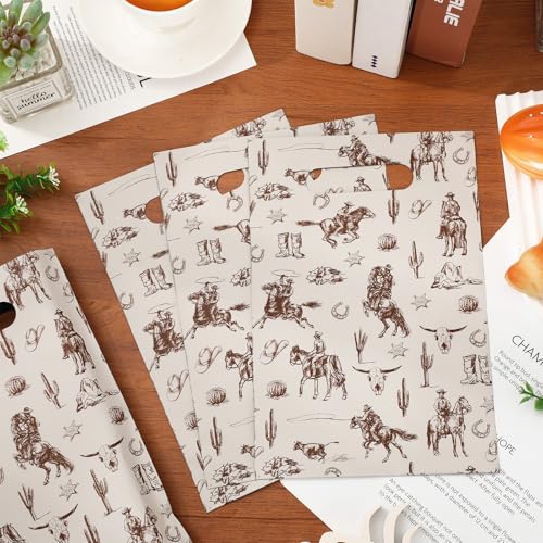 JarThenaAMCS 50Pcs Western Cowboy Goodie Bags Plastic Gift Bags Brown Wild West Rodeo Cactus Patterned Treat Candy Snack Bag for Birthday Baby Shower Party Favor Supplies