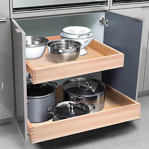 Mulush 13”W x 21”D x 3”H Soft Close Slide Out Wood Drawer Organizer for Kitchen, (Cabinet Opening Width>14.5 inches for Bottom Assembly, Width= 14 inches for Side Assembly) - size: 13"W x 21"D