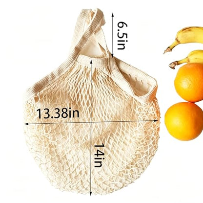 Ahyuan Reusable Cotton Mesh Grocery Bags Cotton String Bag Net Shopping Mesh Bags Pack of 3 (Beige)