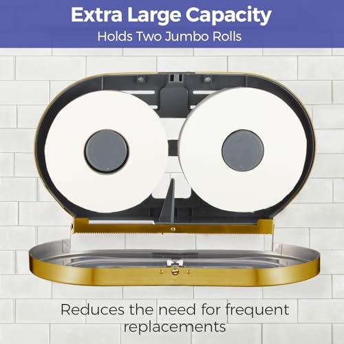 Stardrix Stainless Steel Twin Jumbo Toilet Paper Dispenser Wall Mount, 9" Commercial Double Roll Holder, Industrial Tissue Dispenser with Key Lock, Brushed Gold - color: Brushed Gold