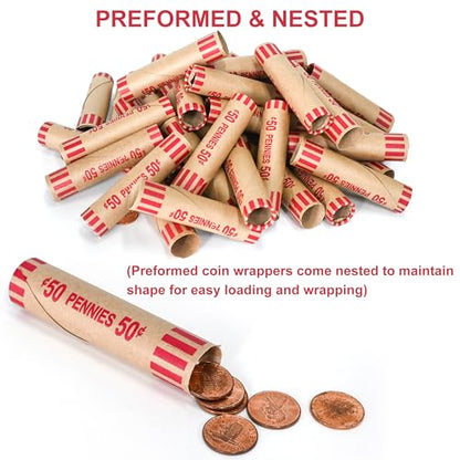 LLIKED 1,200 PCS Pennie Preformed Coin Roll Wrappers-Pennies - size: 1200 Pennies Coin Rolls