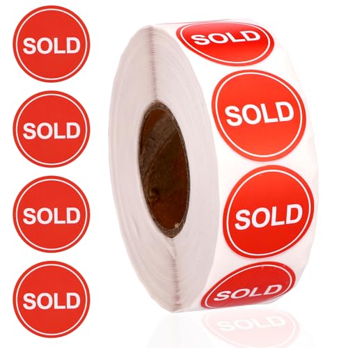 1000pcs Sold Stickers, 25mm/1in Self-Adhesive Round Roll (Red)
