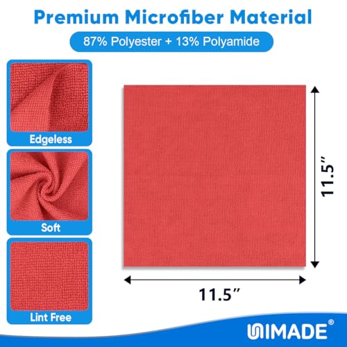 UNIMADE Microfiber Cleaning Cloth, 20 Pack Reusable Microfiber Towels - color: Red, size: 20PK
