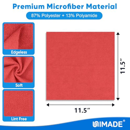 UNIMADE Microfiber Cleaning Cloth, 20 Pack Reusable Microfiber Towels - color: Red, size: 20PK