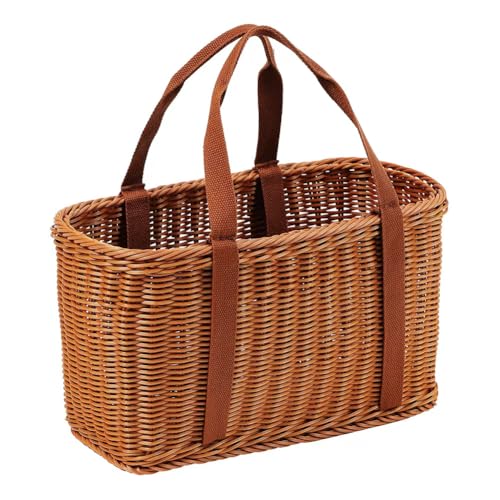 Ytterbium Plastic Woven Market Harvest Basket with Handles-M - size: Medium