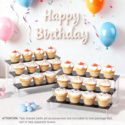 2 Packs Acrylic Display Stand Riser,3 Tier Perfume Organizer Cupcake Stand - color: Black, size: 11.6x3.1 inch
