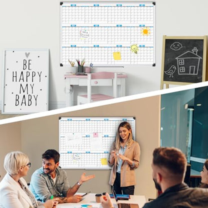 XBoard Magnetic Calendar Whiteboard 48" x 36", 12 Months Calendar Dry Erase Board, Silver Aluminium Framed White Board Planner for Home School Office Organization - size: 48"W x 35.9"H