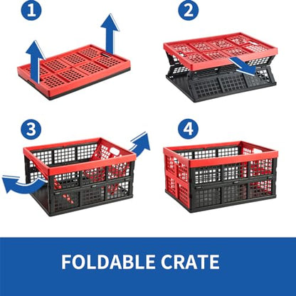 Aebeky 3-Pack Plastic Collapsible Storage Crates-30L,Foldable Plastic Crates for Storage (Black+Red) - color: Black+Red