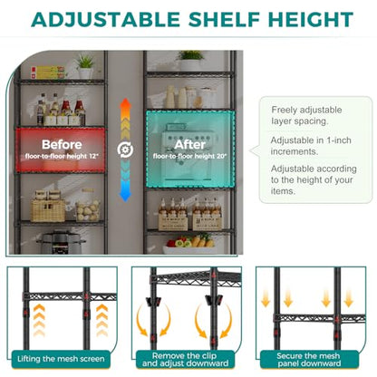 SINGAYE 6 Metal Shelves Wire Shelving Storage Shelf Adjustable Unit Pantry - color: Black, size: 6 Tier 14"Dx24"Wx72"H