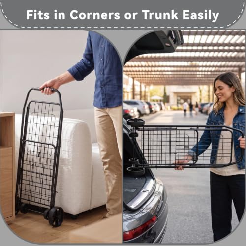 Foldable Shopping Cart with Wheels, Metal Rolling Utility Crate