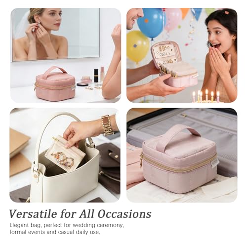 KarSyon Travel Jewelry Case Organizer Boxes with 8 Velvet Zipper Pouches - color: Dark Pink, size: Small