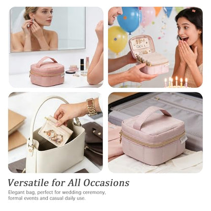 KarSyon Travel Jewelry Case Organizer Boxes with 8 Velvet Zipper Pouches - color: Dark Pink, size: Small