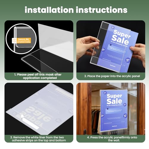 15 Pack 8.5x11 Acrylic Sign Holder Wall Mount, Clear Plastic Wall Signs Display for Flyers, Acrylic Frame Photo Menu Stands with Adhesive Tape for Restaurants, Office and Business Store - No Drilling - size: 15 Pack 8.5x11" Wall Mount