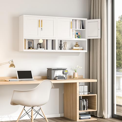 GAIOUS Metal Garage Wall Cabinet with Lock, Wall Mounted Steel Tool Cabinet - color: White, size: 11.81"D x 27.6"W x 27.6"H
