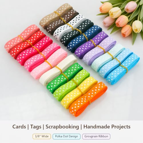 QingHan Grosgrain Ribbons for Crafts Gifts Wrapping 3/8" Boutique Polka Dot Fabric Ribbon 40yd (20 x 2yd) - color: 3/8 Polka Dot