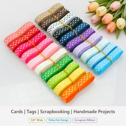 QingHan Grosgrain Ribbons for Crafts Gifts Wrapping 3/8" Boutique Polka Dot Fabric Ribbon 40yd (20 x 2yd) - color: 3/8 Polka Dot