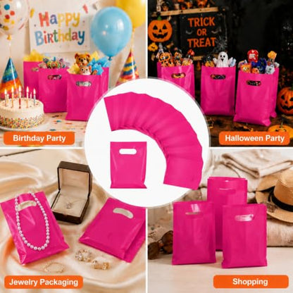 Maitys Rose Red 300 Pcs Small Plastic Bags with Handles 5x7 for Business - color: Rose Red