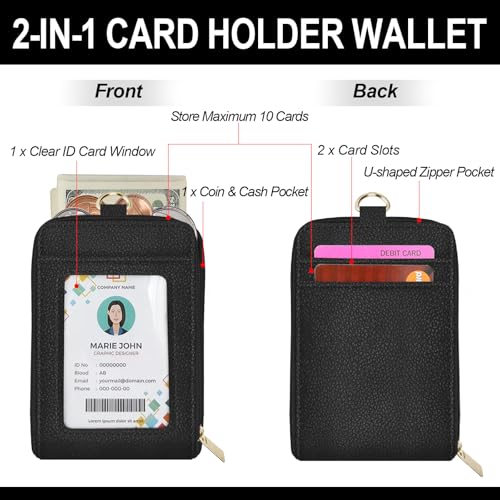 Lanyards Wallets for ID Badge Holder, ID Case with Zipper, Credit Card Holder for Women, Detachable Neck Lanyard Wrist Strap with Keychain Phone Holder for Teacher Student Gifts Black - color: Black