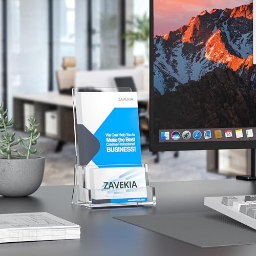 zavekia 2 Pack Acrylic Brochure Holder With business card holder, 4 x 9 inches Clear Acrylic Literature Holder Plastic Flyer Display Stand