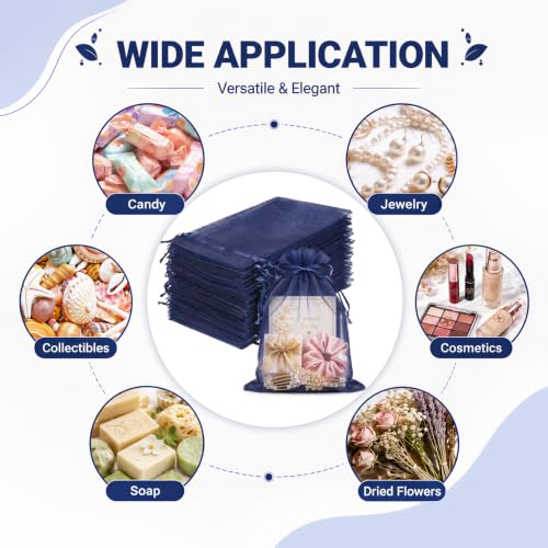 FUNFERY 100PCS Navy Blue Sheer Organza Bags 5x7 in, Goodie Bags Bulk - color: Navy Blue